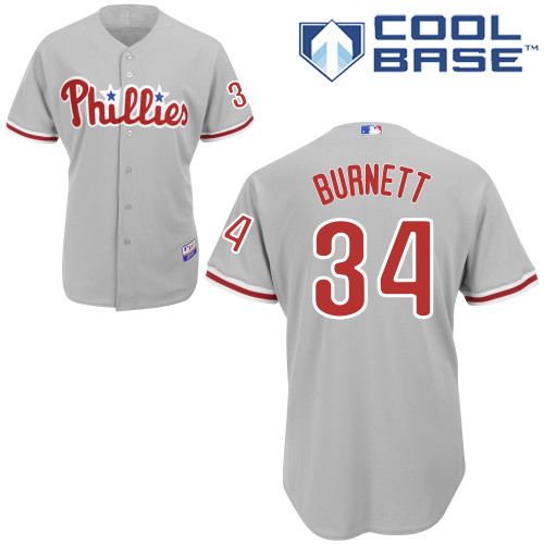 A-J Burnett #34 Youth Baseball Jersey-Philadelphia Phillies Authentic Road Gray Cool Base MLB Jersey